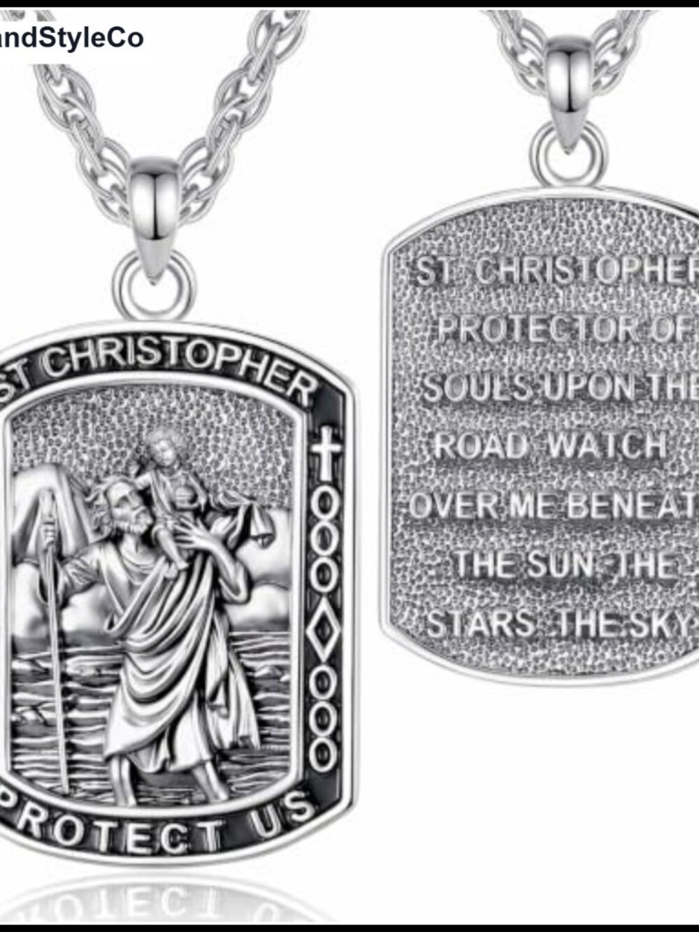 Silver-Plated Saint Christopher Dog Tag Necklace, 24" Stainless Steel Chain